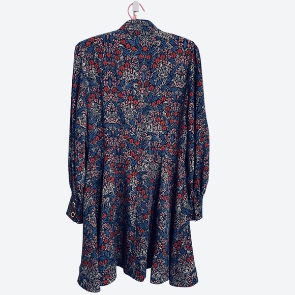 ZARA BLUE FLORAL PRINT LONG-SLEEVE BUTTON-DOWN BELTED MINI DRESS WITH POCKETS - Picture 3 of 16